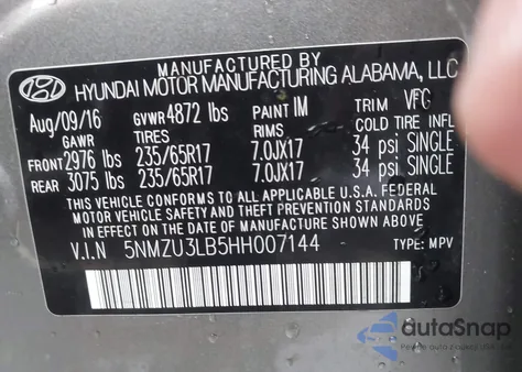 2017 Hyundai Santa Fe Sport 2.4L из США, поврежденный, VIN 5NMZU3LB5HH007144